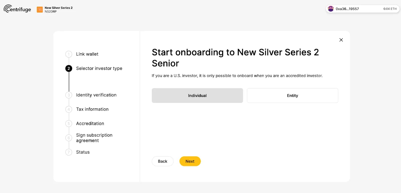 One of the first steps in the new onboarding flow for Centrifuge pools.